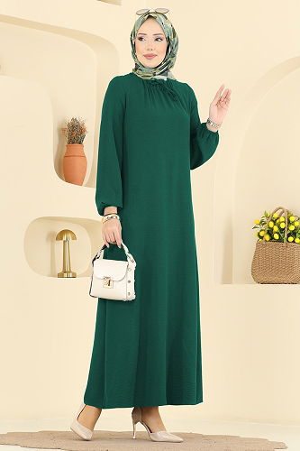 moda selvim الفستان زيتي غامق 5006BM387 - Thumbnail