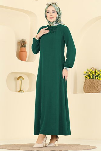 moda selvim الفستان زيتي غامق 5006BM387 - Thumbnail