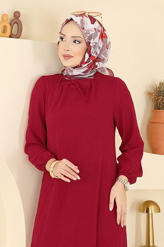 moda selvim Dress 5006BM387 Dark Red - Thumbnail