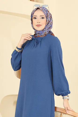 moda selvim Dress 5006BM387 Indigo - Thumbnail