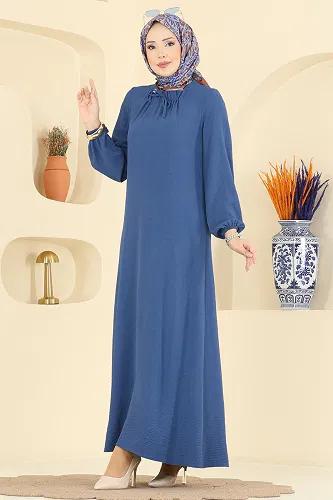 moda selvim Dress 5006BM387 Indigo - Thumbnail