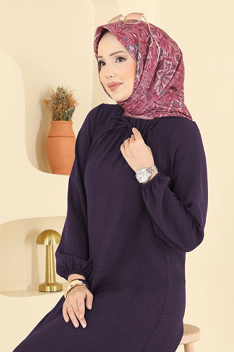 moda selvim الفستان أرجواني 5006BM387 - Thumbnail