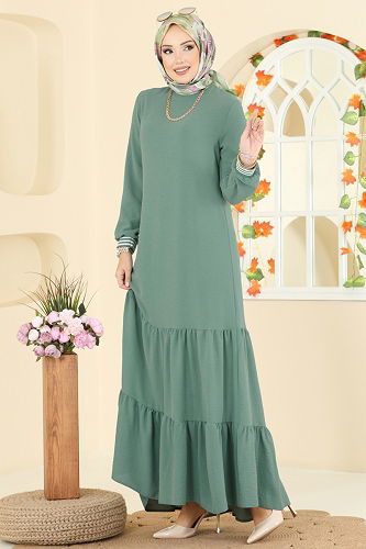 moda selvim الفستان أخضر عشبي 5006MDA386 - Thumbnail
