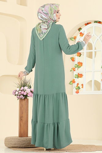 moda selvim الفستان أخضر عشبي 5006MDA386 - Thumbnail