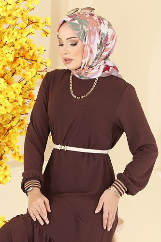 moda selvim الفستان بني 5006MDA386 - Thumbnail