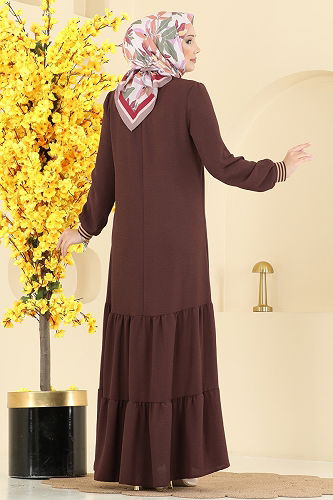 moda selvim الفستان بني 5006MDA386 - Thumbnail