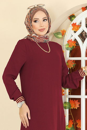 moda selvim Dress 5006MDA386 Burgundy - Thumbnail