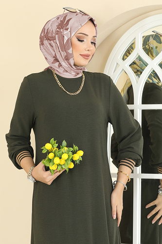 moda selvim الفستان أخضر عفني فاتح 5006MDA386 - Thumbnail