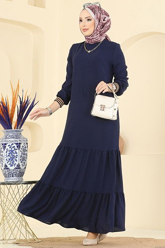 moda selvim Dress 5006MDA386 Light Navy Blue - Thumbnail