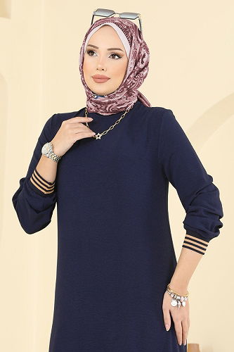 moda selvim Dress 5006MDA386 Light Navy Blue - Thumbnail
