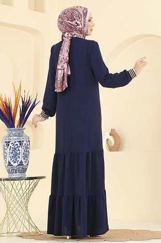 moda selvim Dress 5006MDA386 Light Navy Blue - Thumbnail