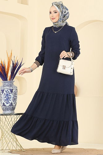 moda selvim الفستان كحلي 5006MDA386 - Thumbnail