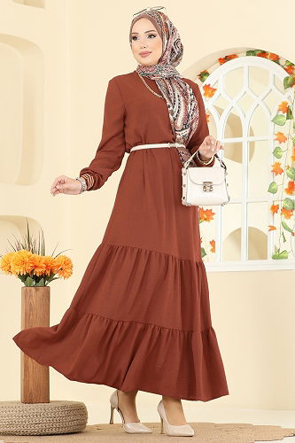 moda selvim الفستان قرميدي 5006MDA386 - Thumbnail