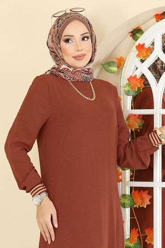 moda selvim الفستان قرميدي 5006MDA386 - Thumbnail