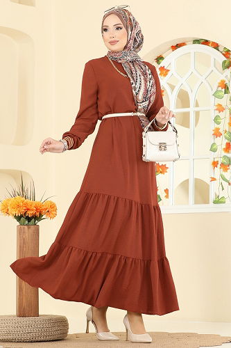 moda selvim الفستان قرميدي 5006MDA386 - Thumbnail