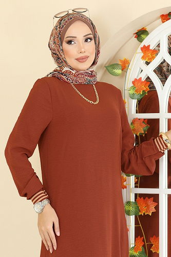 moda selvim الفستان قرميدي 5006MDA386 - Thumbnail