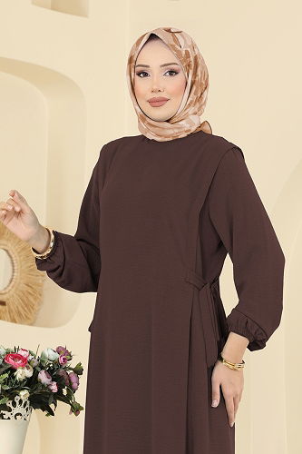 moda selvim الفستان بني 5007MDA386 - Thumbnail