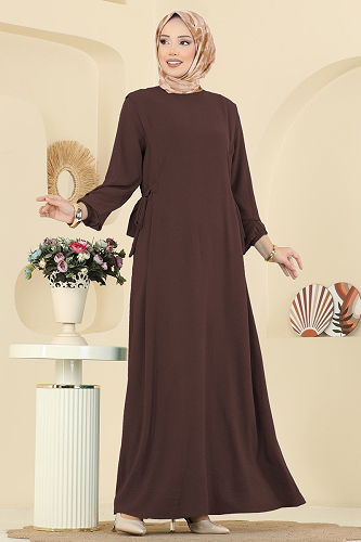 moda selvim الفستان بني 5007MDA386 - Thumbnail