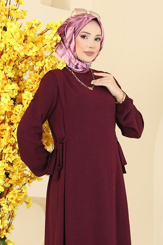 moda selvim Dress 5007MDA386 Burgundy - Thumbnail