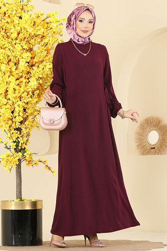 moda selvim الفستان خمري 5007MDA386 - Thumbnail