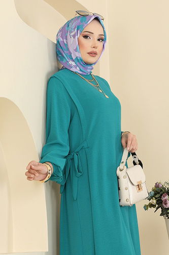 moda selvim الفستان بترولي فاتح 5007MDA386 - Thumbnail