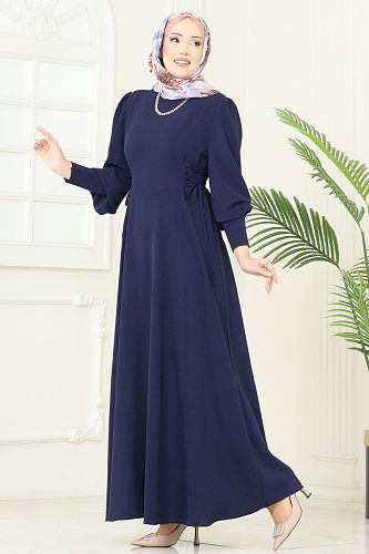 moda selvim Dress 5008MDA386 Navy Blue - Thumbnail