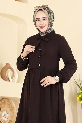 moda selvim Dress 5009BM387 Brown - Thumbnail