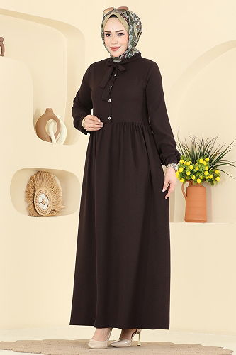 moda selvim الفستان بني 5009BM387 - Thumbnail