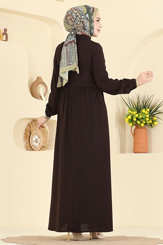 moda selvim الفستان بني 5009BM387 - Thumbnail