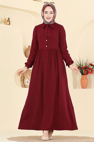 moda selvim Dress 5009BM387 Burgundy - Thumbnail