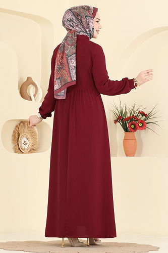 moda selvim Dress 5009BM387 Burgundy - Thumbnail