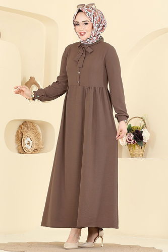 moda selvim الفستان بيج غامق 5009BM387 - Thumbnail