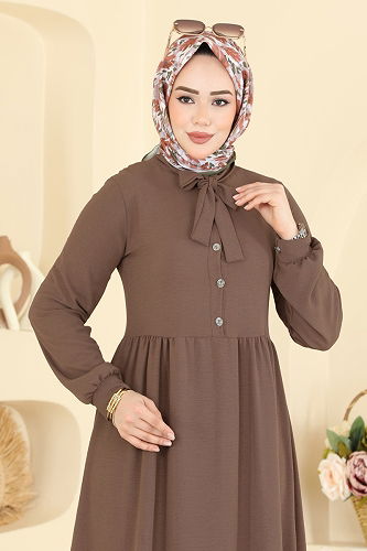 moda selvim الفستان بيج غامق 5009BM387 - Thumbnail