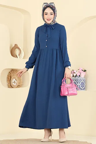 moda selvim Dress 5009BM387 Indigo - Thumbnail