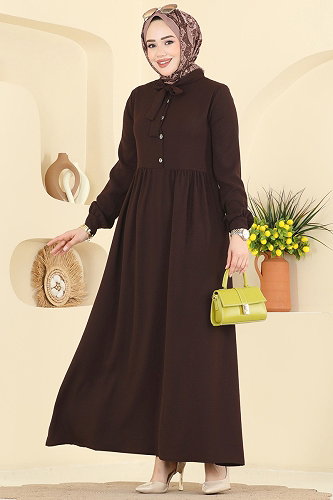 moda selvim الفستان بني فاتح 5009BM387 - Thumbnail