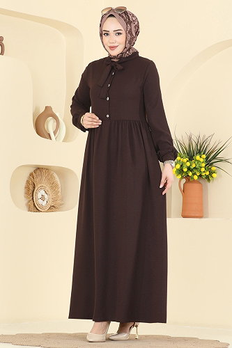 moda selvim الفستان بني فاتح 5009BM387 - Thumbnail