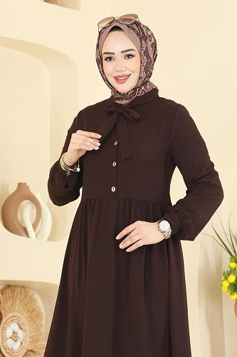 moda selvim الفستان بني فاتح 5009BM387 - Thumbnail