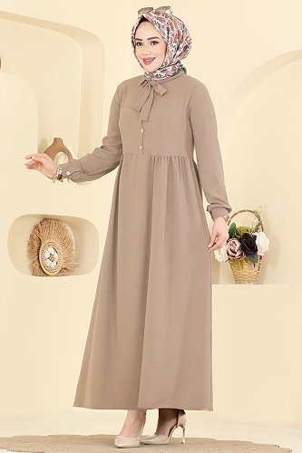 moda selvim الفستان بيج 5009BM387 - Thumbnail