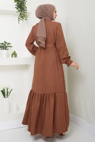 moda selvim Dress 5009HBS856 Brown - Thumbnail