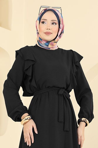 moda selvim الفستان أسود 5009MDA386 - Thumbnail