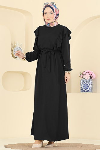 moda selvim الفستان أسود 5009MDA386 - Thumbnail