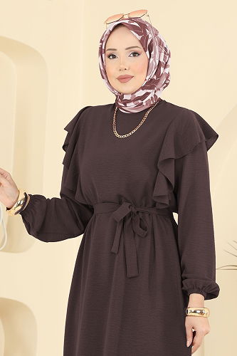 moda selvim الفستان بني 5009MDA386 - Thumbnail