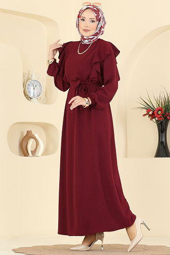 moda selvim Dress 5009MDA386 Burgundy - Thumbnail