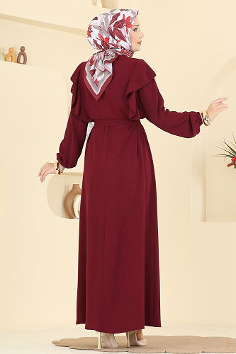 moda selvim Dress 5009MDA386 Burgundy - Thumbnail