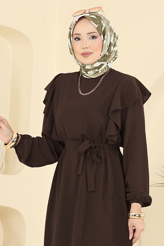 moda selvim Dress 5009MDA386 Dark Brown - Thumbnail