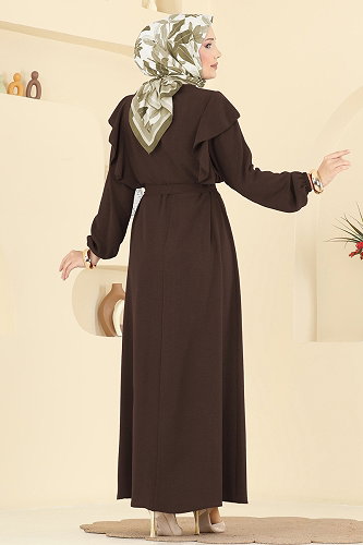 moda selvim الفستان بني غامق 5009MDA386 - Thumbnail