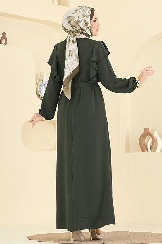 moda selvim الفستان أخضر زيتي غامق 5009MDA386 - Thumbnail