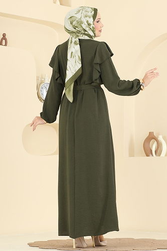 moda selvim Dress 5009MDA386 Dark Khaki - Thumbnail