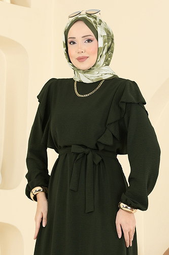 moda selvim Dress 5009MDA386 Dark Khaki - Thumbnail