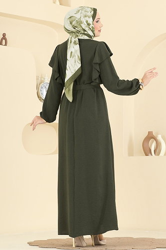 moda selvim الفستان أخضر عفني غامق 5009MDA386 - Thumbnail